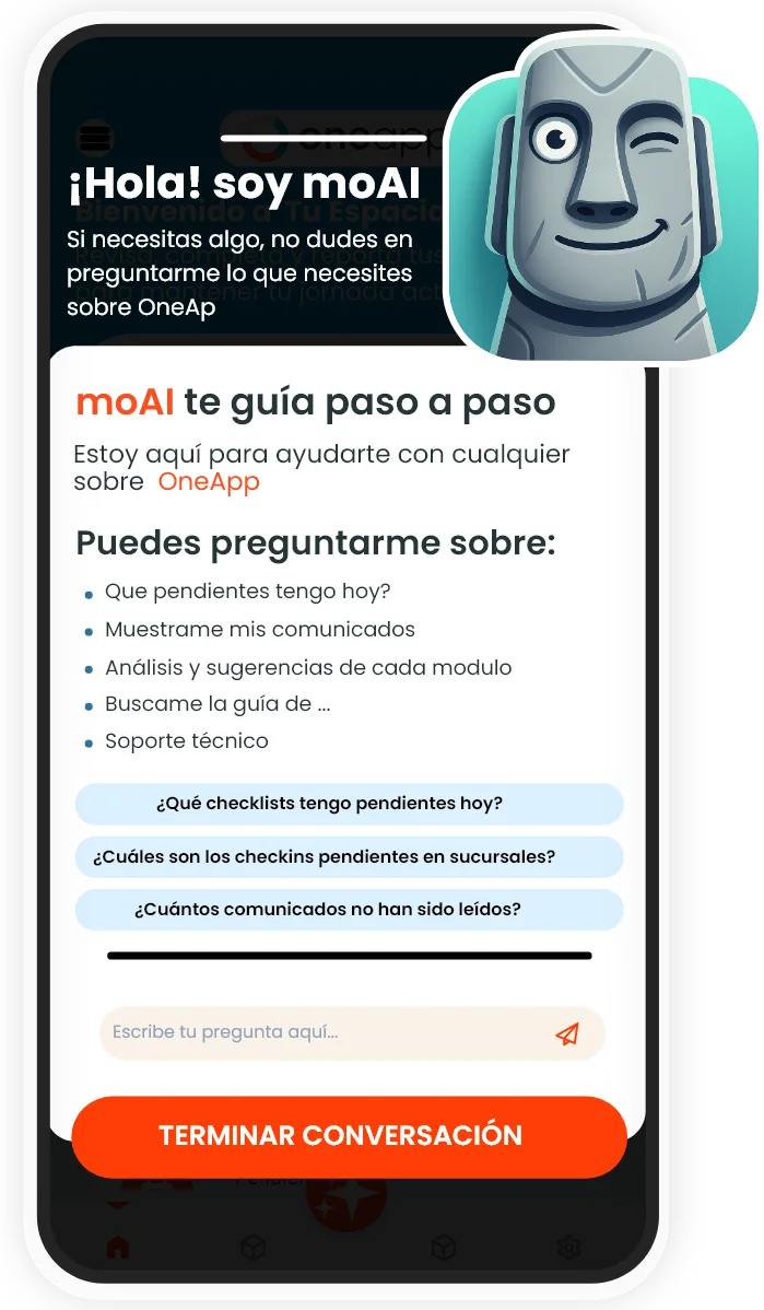 moAI en OneApp mejora el control y eficiencia con Inteligencia Artificial, facilitando auditorías de procesos en sucursales.